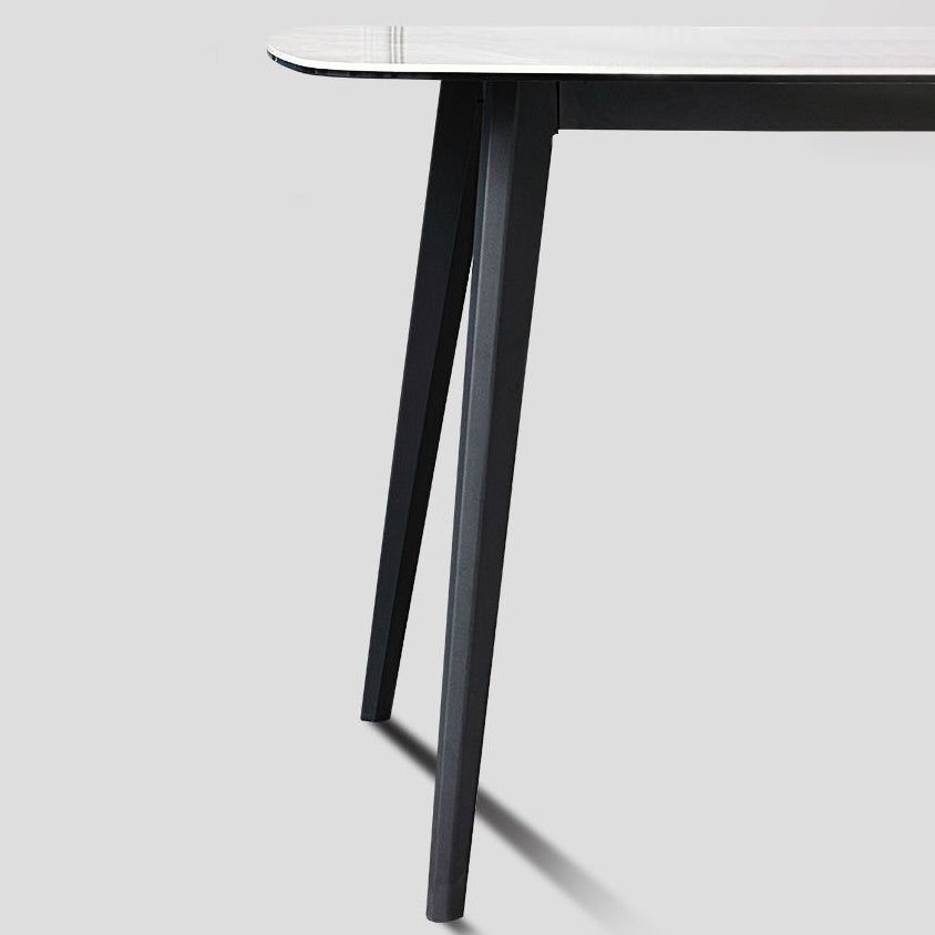 Mesa de comedor rectangular contemporánea de metal mesa de piedra sinterizada gris con patas de metal