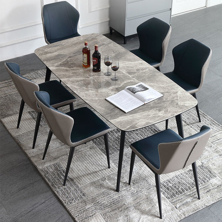 Mesa de comedor rectangular contemporánea de metal mesa de piedra sinterizada gris con patas de metal