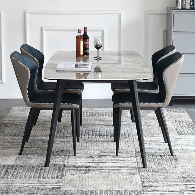 Mesa de comedor rectangular contemporánea de metal mesa de piedra sinterizada gris con patas de metal