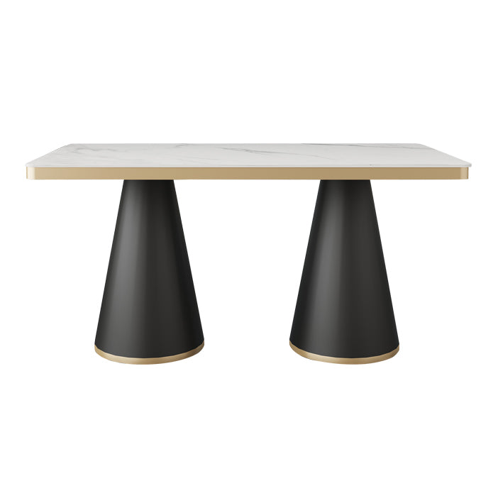 Traditional Luxury Style Dining Table White Sintered Stone Table with Black Frame