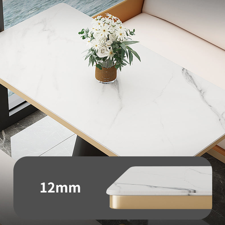 Traditional Luxury Style Dining Table White Sintered Stone Table with Black Frame