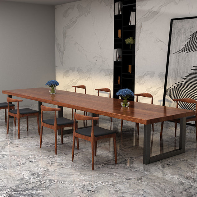 Mesa de comedor de rectángulo industrial de metal mesa de madera maciza para comedor