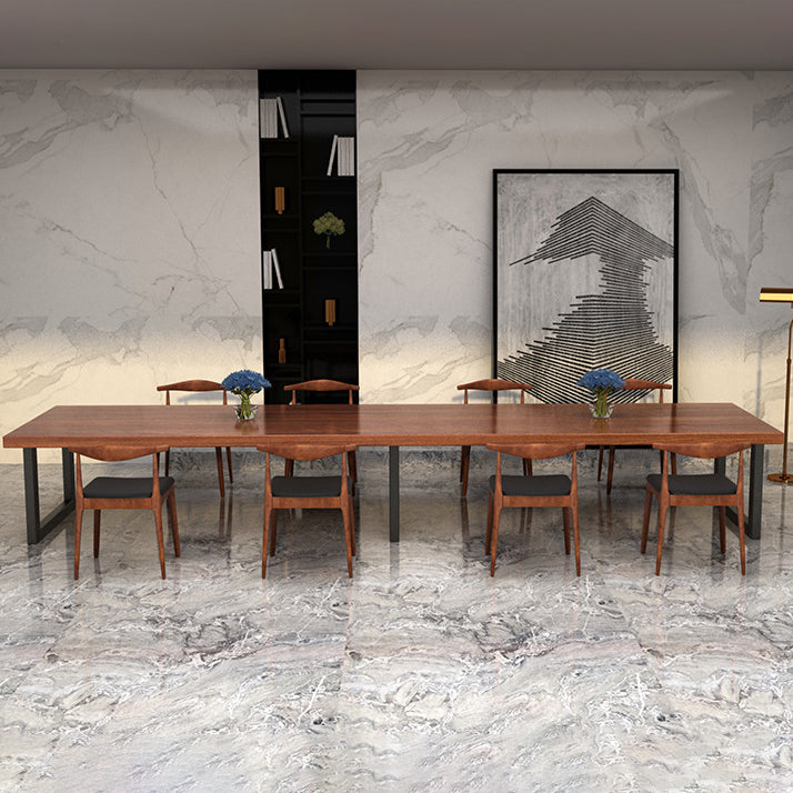 Mesa de comedor de rectángulo industrial de metal mesa de madera maciza para comedor