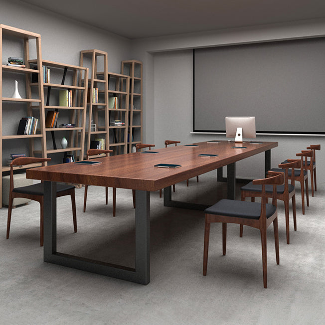 Mesa de comedor de rectángulo industrial de metal mesa de madera maciza para comedor