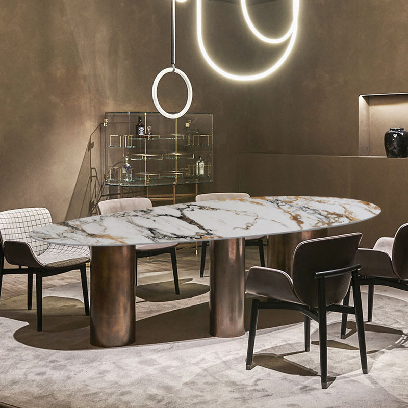 Oval Sintered Stone Dining Table Luxury Kitchen Table with Metal 3 Legs