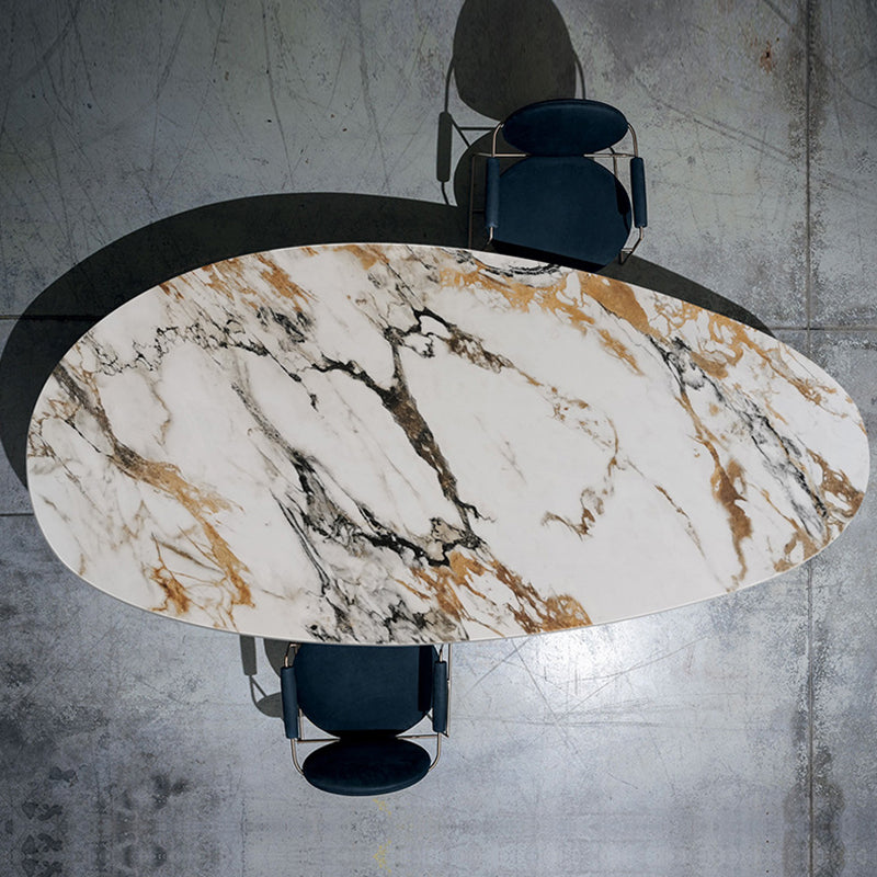 Oval Sintered Stone Dining Table Luxury Kitchen Table with Metal 3 Legs