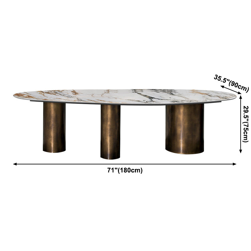 Oval Sintered Stone Dining Table Luxury Kitchen Table with Metal 3 Legs