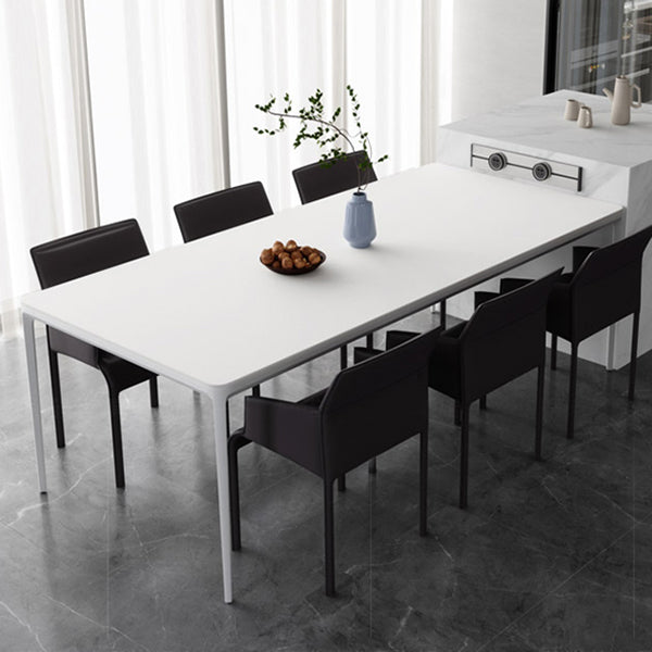 Metal Contemporary Rectangular Dining Table High Gloss White Sintered Stone Table with Metal Legs