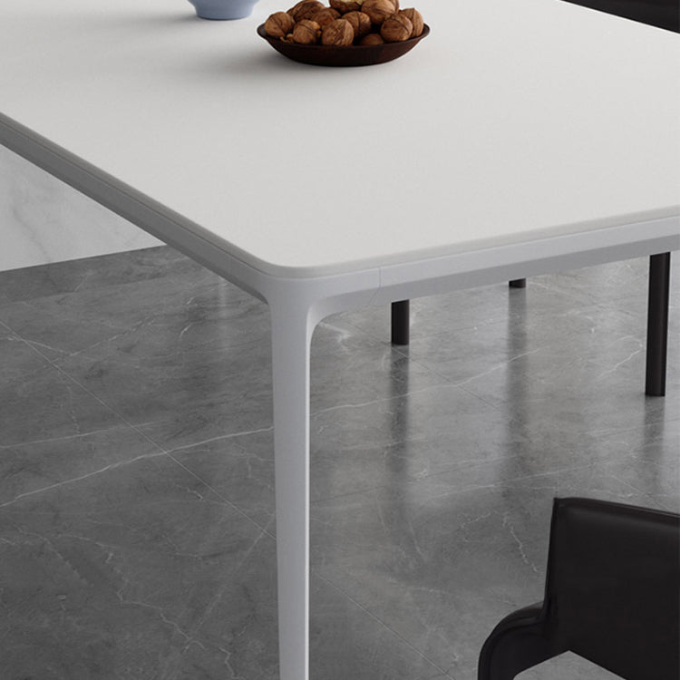 Metal Contemporary Rectangular Dining Table High Gloss White Sintered Stone Table with Metal Legs