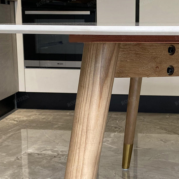 Mesa rectangular contemporánea de madera maciza mesa de comedor de piedra sinterizada con 4 patas