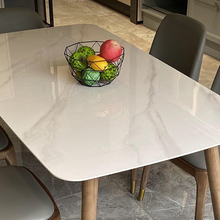 Mesa rectangular contemporánea de madera maciza mesa de comedor de piedra sinterizada con 4 patas