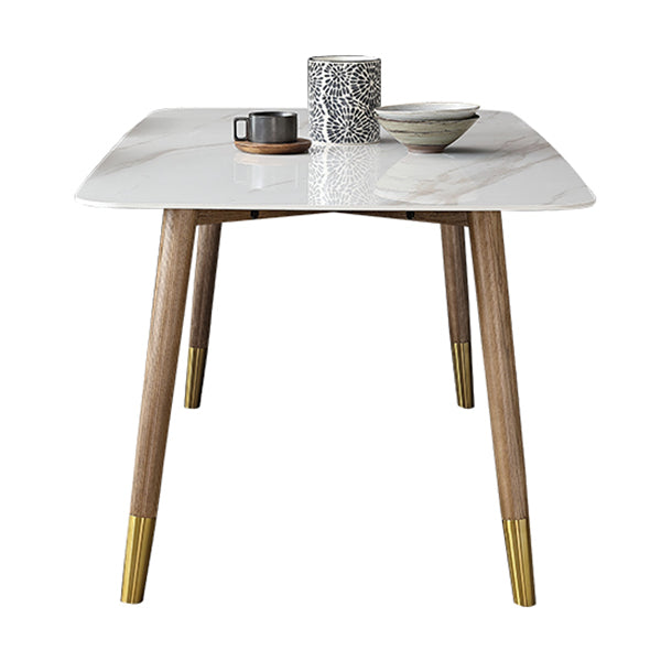 Mesa rectangular contemporánea de madera maciza mesa de comedor de piedra sinterizada con 4 patas