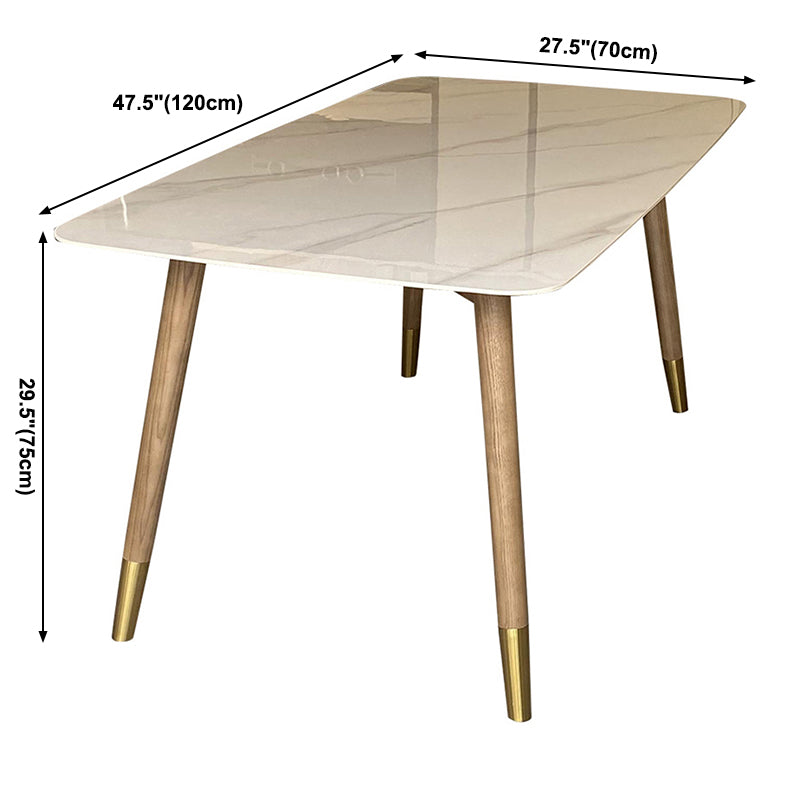 Mesa rectangular contemporánea de madera maciza mesa de comedor de piedra sinterizada con 4 patas
