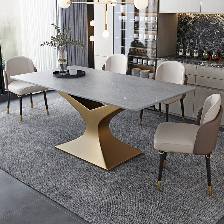 Rectangle Two-Color Dining Table Sintered Stone Table Glam with Pedestal