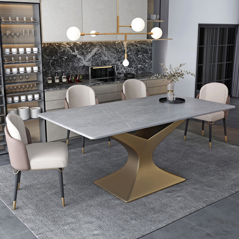 Rectangle Two-Color Dining Table Sintered Stone Table Glam with Pedestal