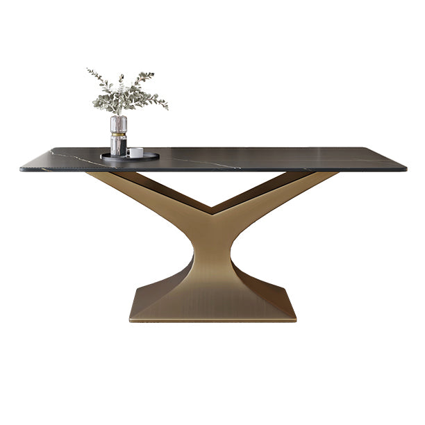 Rectangle Two-Color Dining Table Sintered Stone Table Glam with Pedestal