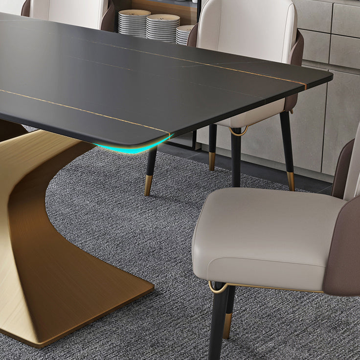 Rectangle Two-Color Dining Table Sintered Stone Table Glam with Pedestal