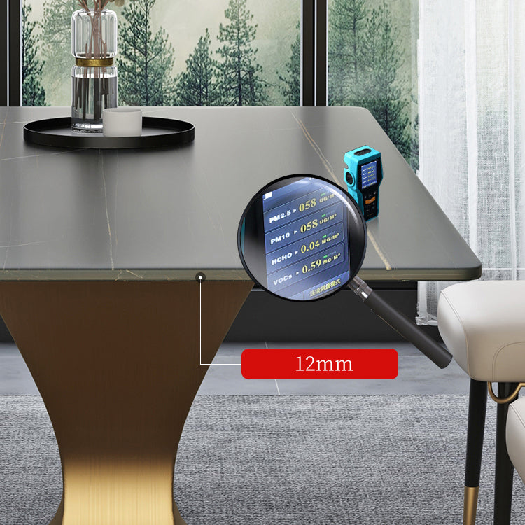 Rectangle Two-Color Dining Table Sintered Stone Table Glam with Pedestal