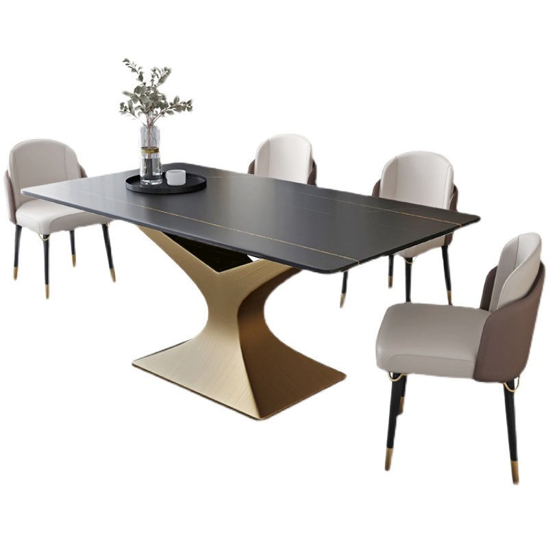Rectangle Two-Color Dining Table Sintered Stone Table Glam with Pedestal