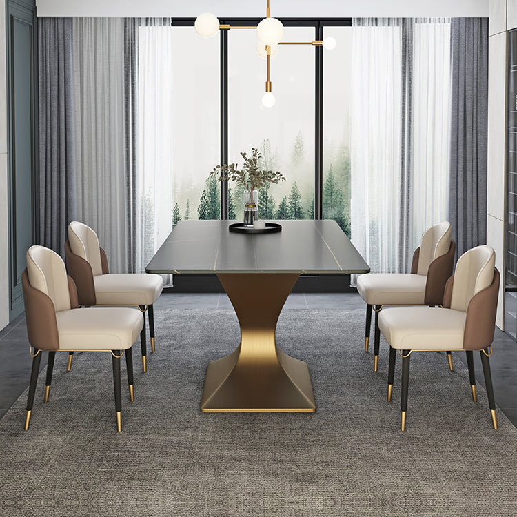 Rectangle Two-Color Dining Table Sintered Stone Table Glam with Pedestal