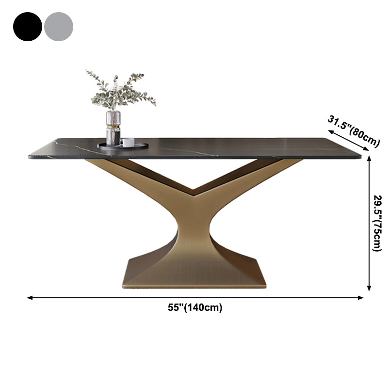 Rectangle Two-Color Dining Table Sintered Stone Table Glam with Pedestal