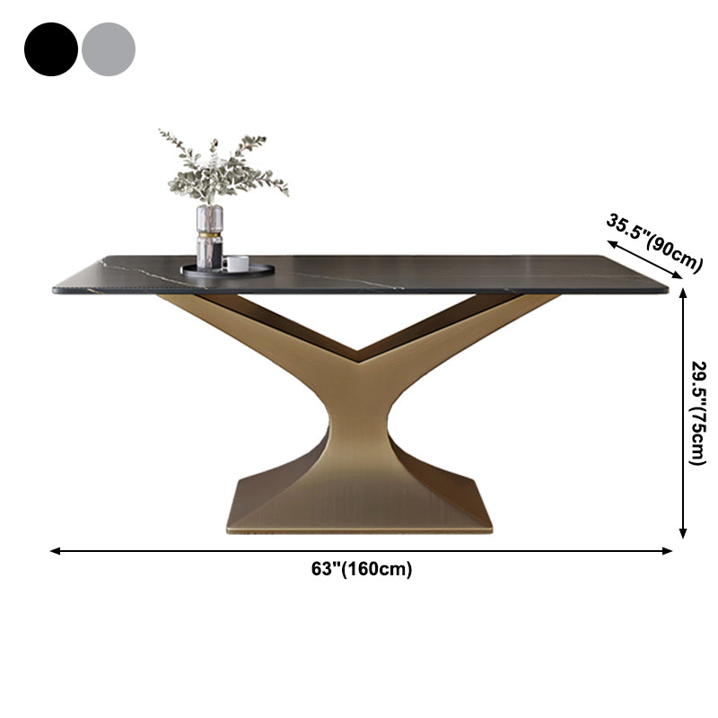 Rectangle Two-Color Dining Table Sintered Stone Table Glam with Pedestal