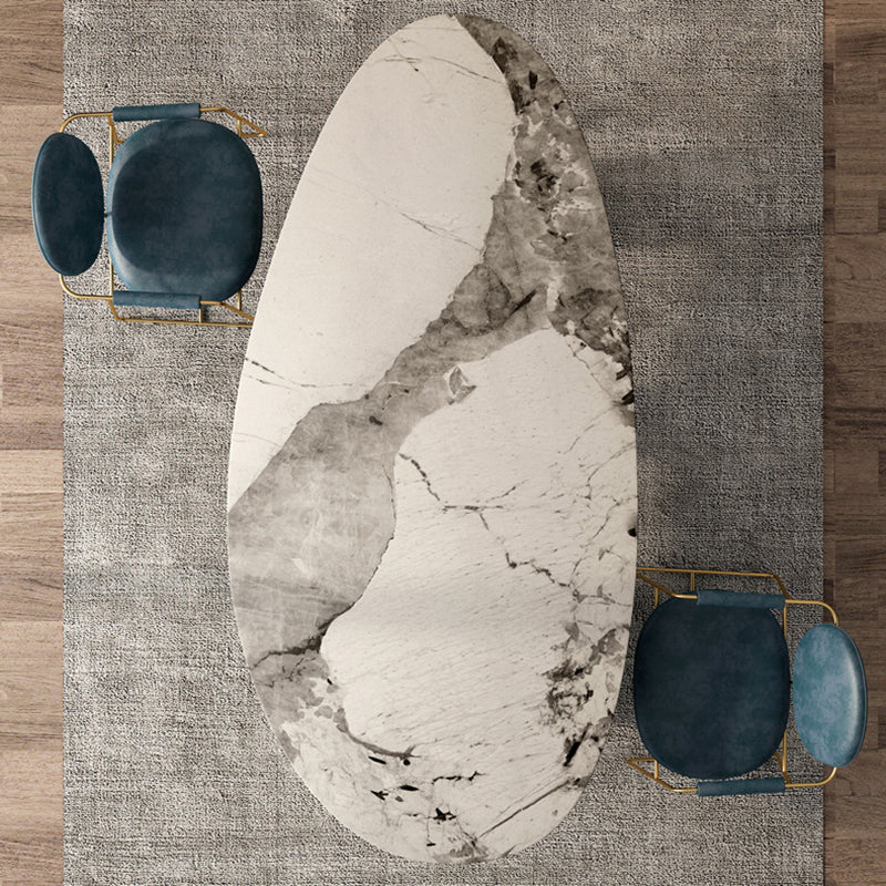 Oval Sintered Stone Dining Table Luxury Table in White with Metal 3 Legs Base