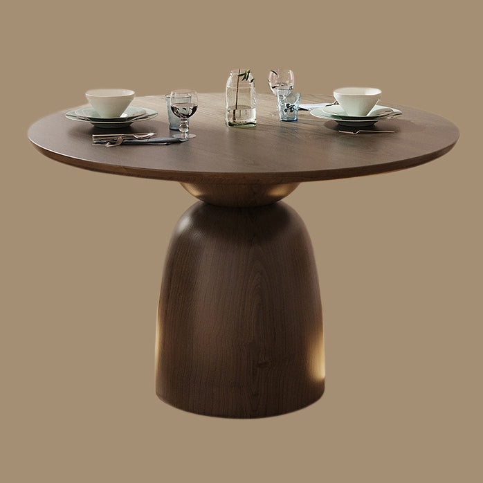 Round Solid Wood Brown Dining Table Simplicity Pedestal Table for Dining Room