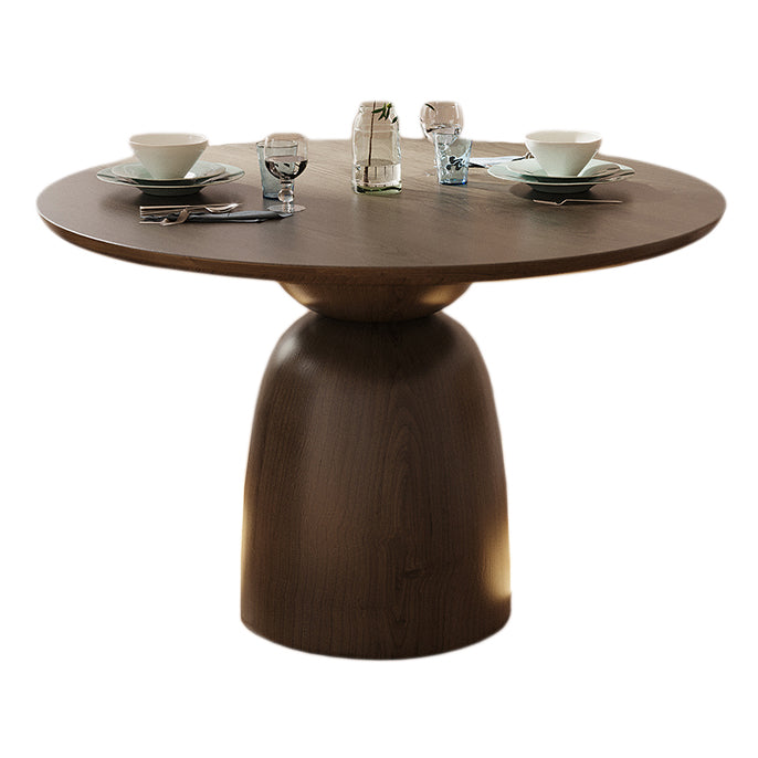 Round Solid Wood Brown Dining Table Simplicity Pedestal Table for Dining Room