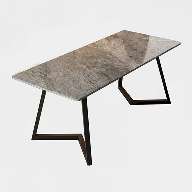 Double Pedestal Dining Table Industrial Style Stone Dining Room Collection for Indoor