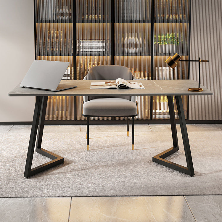Double Pedestal Dining Table Industrial Style Stone Dining Room Collection for Indoor