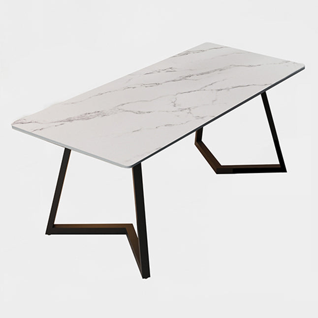 Double Pedestal Dining Table Industrial Style Stone Dining Room Collection for Indoor