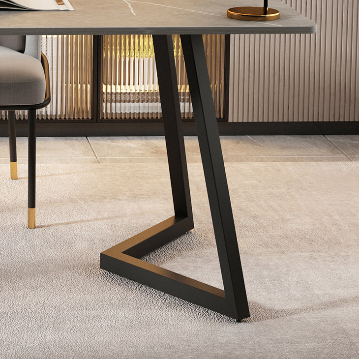 Double Pedestal Dining Table Industrial Style Stone Dining Room Collection for Indoor