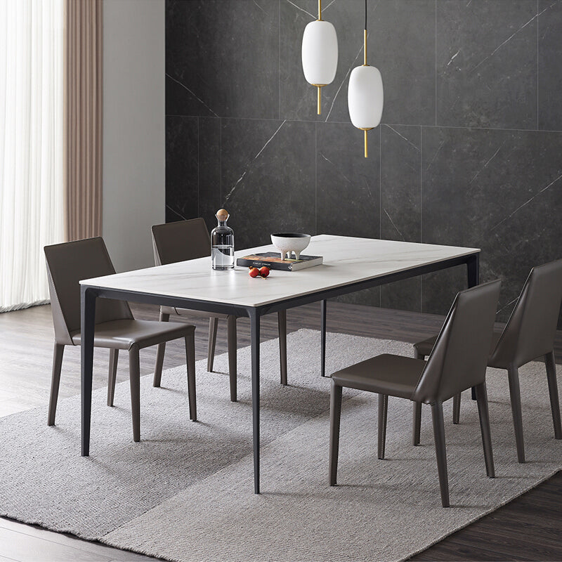 Mesa de forma de comedor de piedra sinterizada de estilo industrial con base de 4 patas