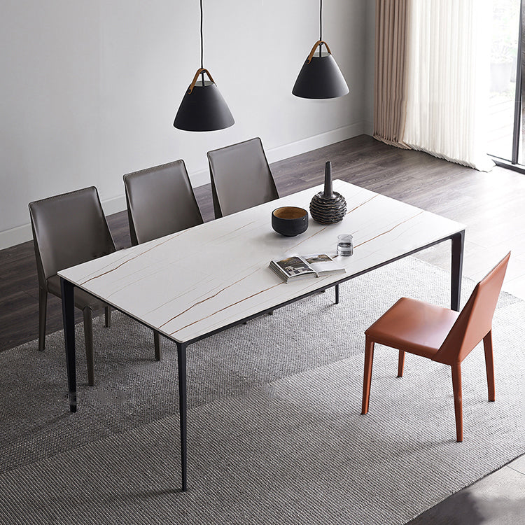 Mesa de forma de comedor de piedra sinterizada de estilo industrial con base de 4 patas