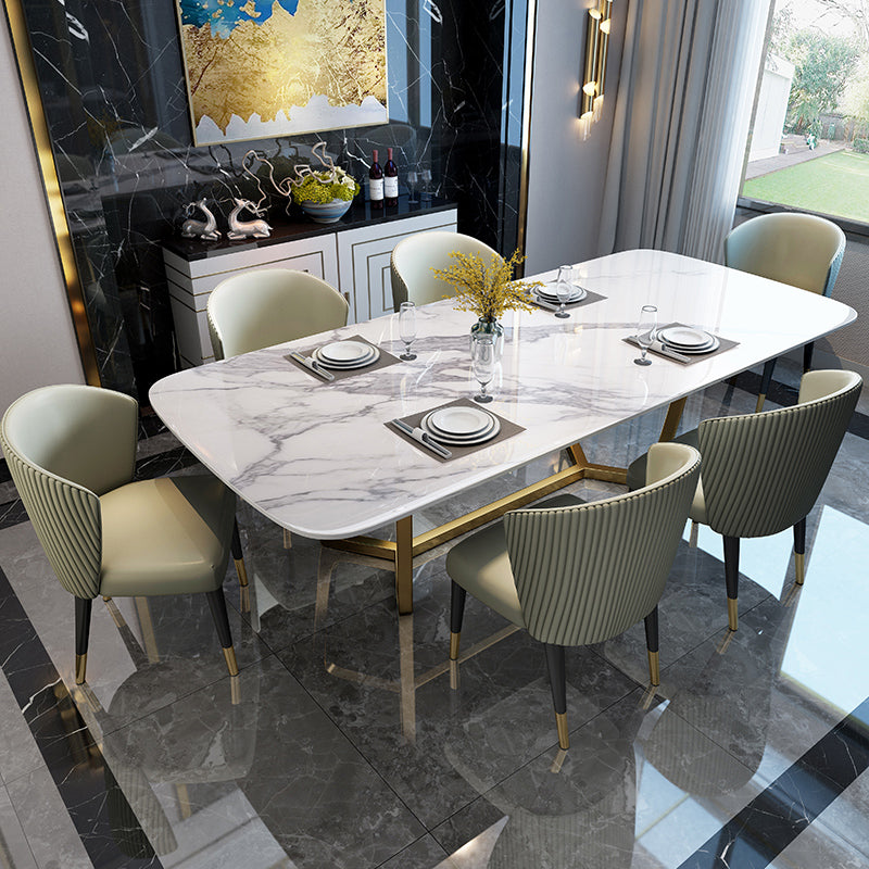 Marmor weißer Ton Esstisch Glamstil Basistisch für Esszimmer