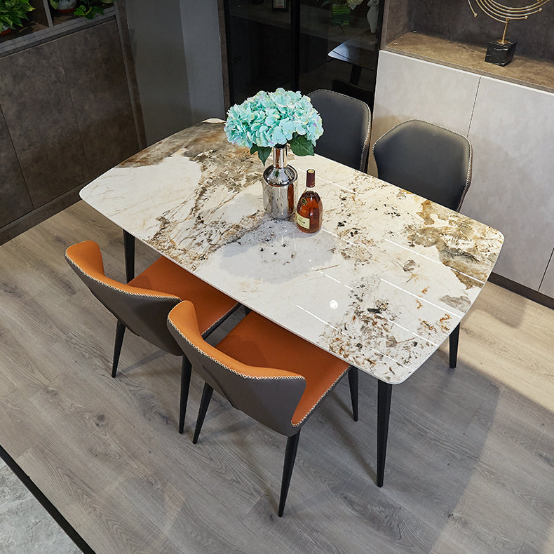 Moderne gesinterde steen gouden eettafel rechthoekige standaard eettafel met 4 poten