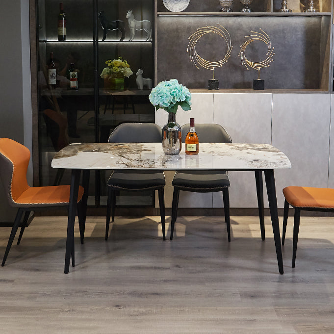 Moderne gesinterde steen gouden eettafel rechthoekige standaard eettafel met 4 poten