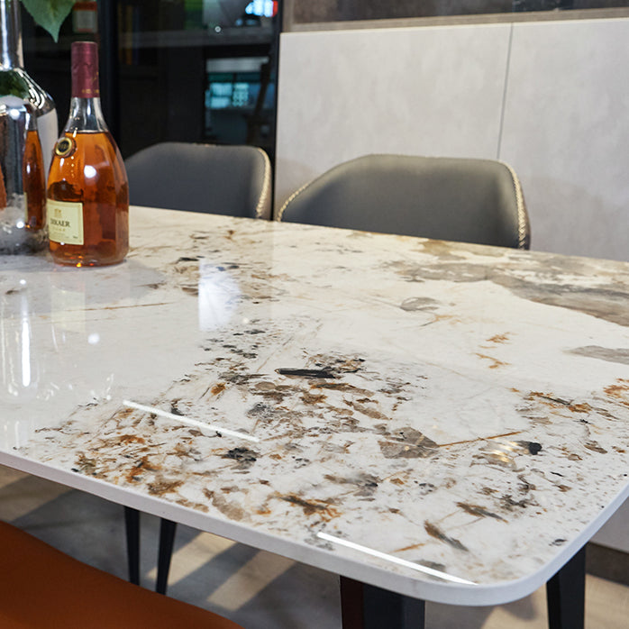 Moderne gesinterde steen gouden eettafel rechthoekige standaard eettafel met 4 poten