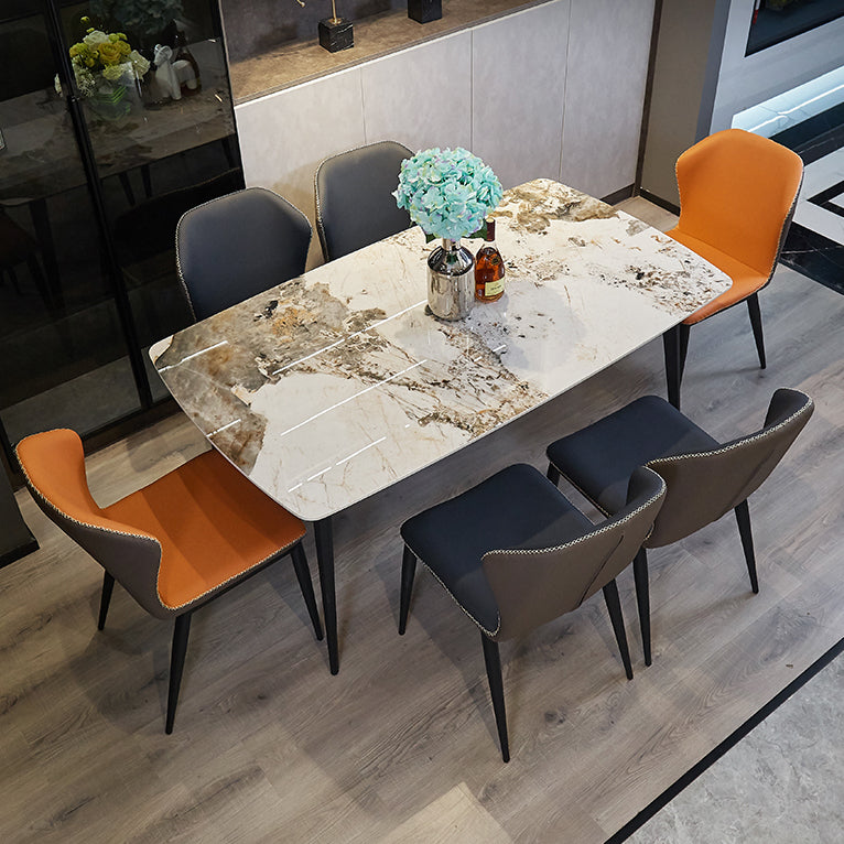 Moderne gesinterde steen gouden eettafel rechthoekige standaard eettafel met 4 poten