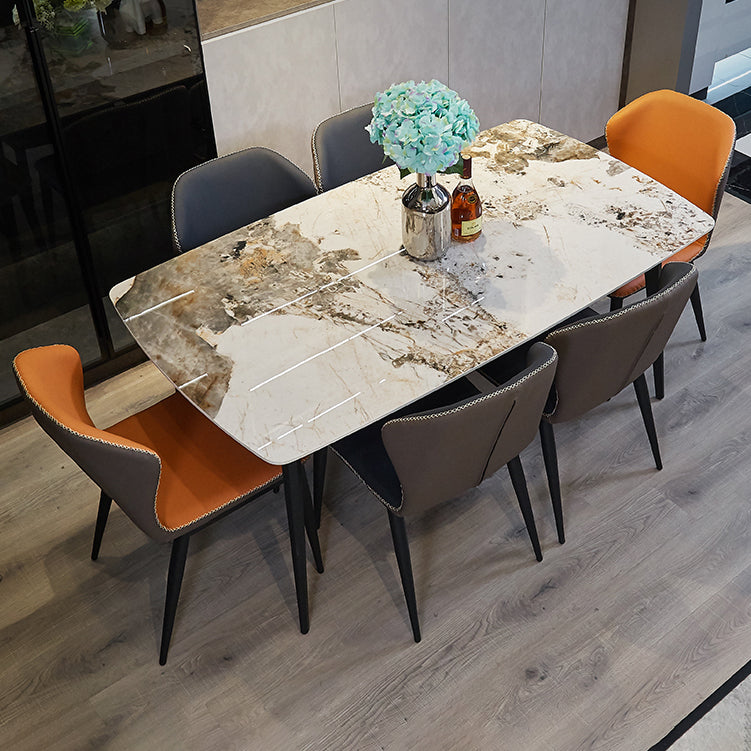 Moderne gesinterde steen gouden eettafel rechthoekige standaard eettafel met 4 poten