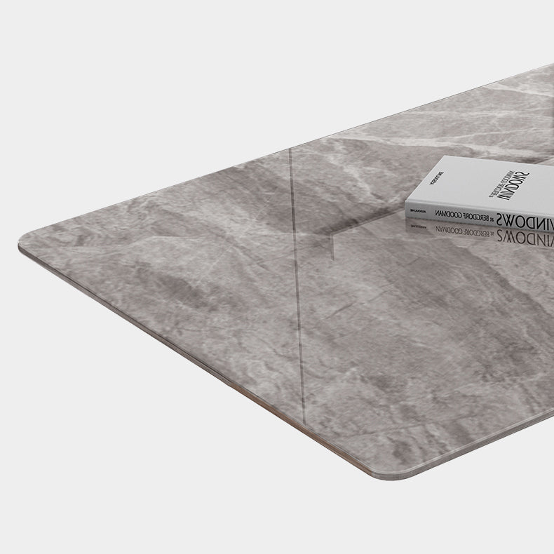 Simple Gray Sintered Stone Dining Table Kitchen Standard Dining Table with Pedestal Base