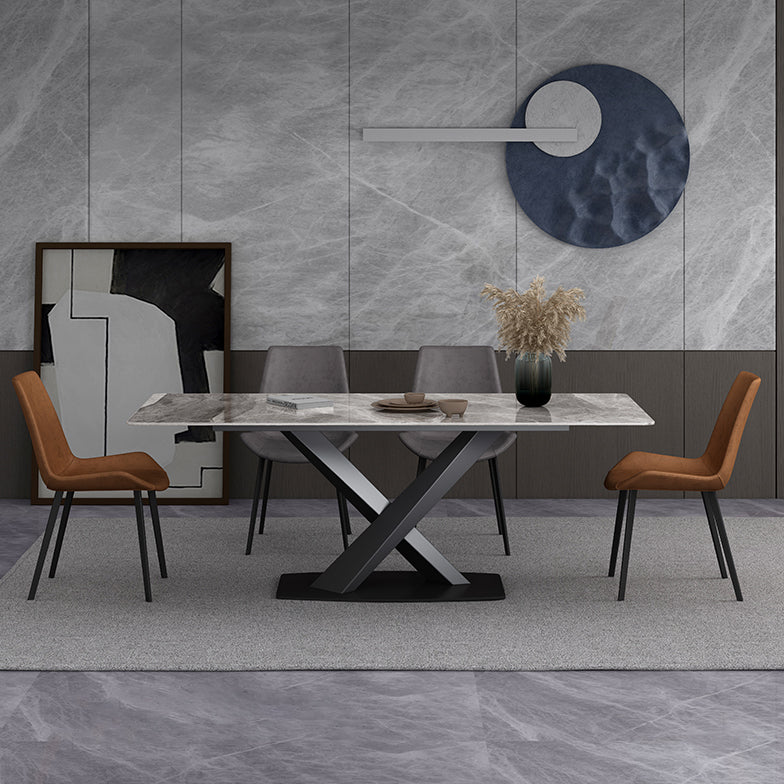 Simple Gray Sintered Stone Dining Table Kitchen Standard Dining Table with Pedestal Base