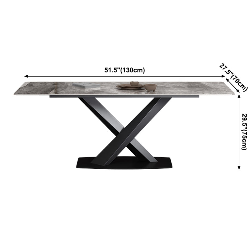 Simple Gray Sintered Stone Dining Table Kitchen Standard Dining Table with Pedestal Base