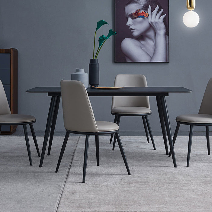 Metal Industrial Rectangle Dining Table Black Sintered Stone Table with 4 Legs