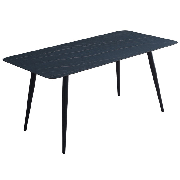 Metal Industrial Rectangle Dining Table Black Sintered Stone Table with 4 Legs