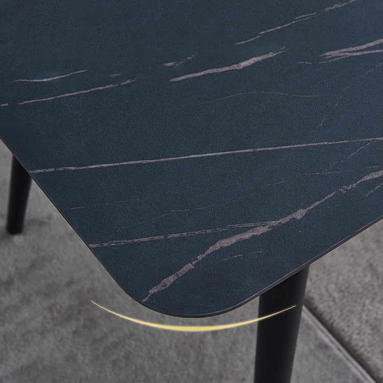 Metal Industrial Rectangle Dining Table Black Sintered Stone Table with 4 Legs