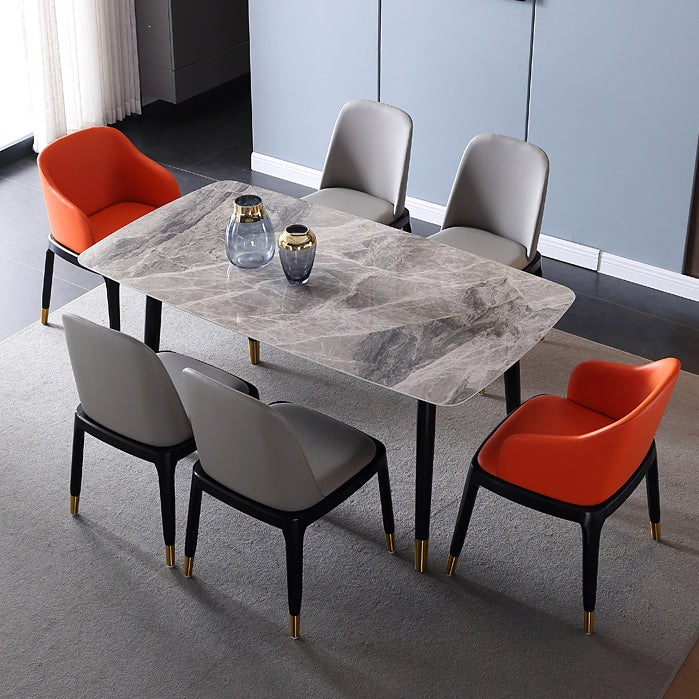 Rechthoek 4 poten luxe eettafel grijze tint vaste tafel van gesinterde steen