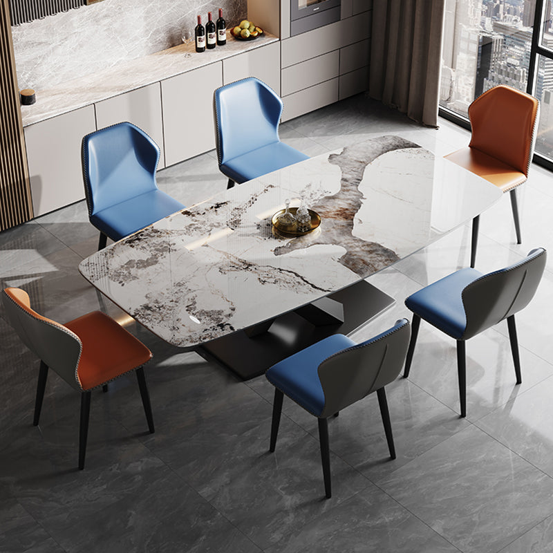 Glam Sintered Stone Rectangle Dining Table Kitchen Standard Dining Table with Pedestal Base