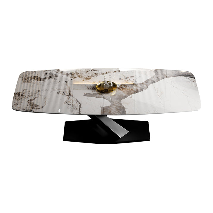 Glam Sintered Stone Rectangle Dining Table Kitchen Standard Dining Table with Pedestal Base